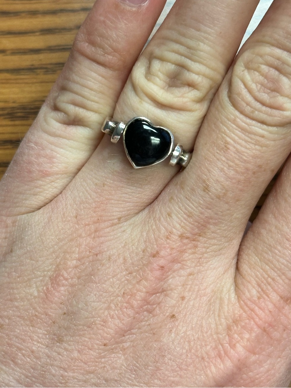 Brighton Sterling Silver Swivel Heart Ring with Black Stone